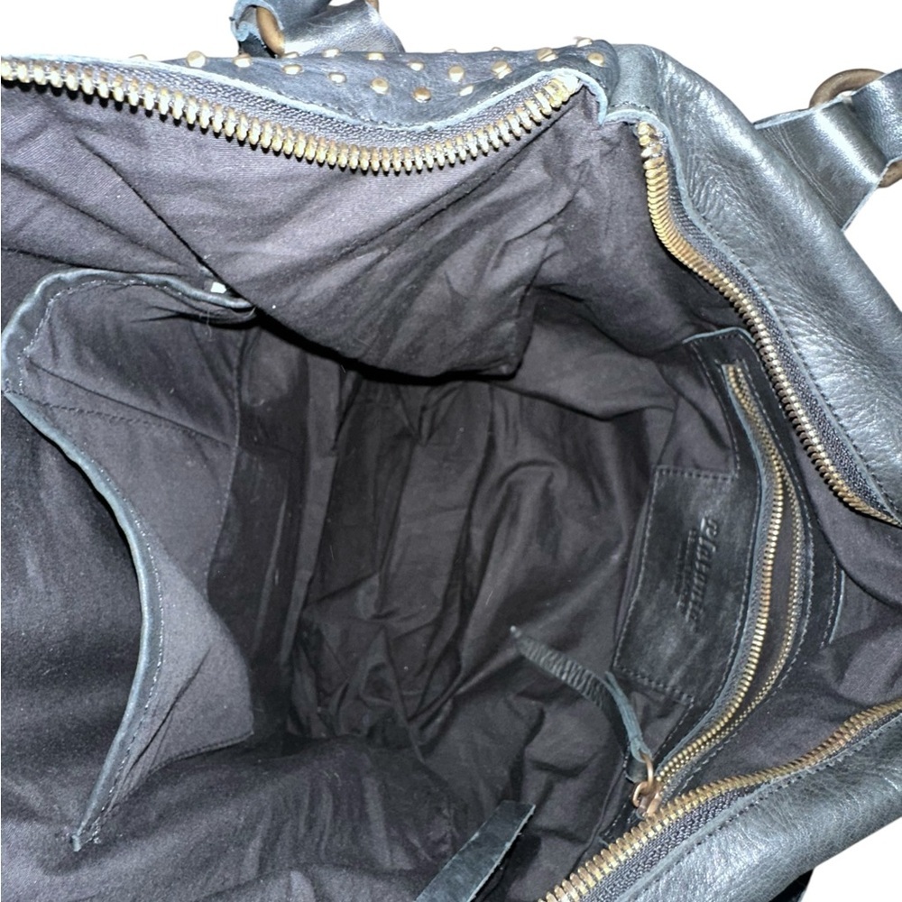 Platania Black Leather Studded Shoulder Bag tote - Picture 6 of 8
